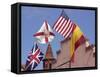Flags of Great Britain, Florida, U.S., and Spain Fly in the Historic Distict of Saint Augustine-null-Framed Stretched Canvas
