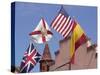 Flags of Great Britain, Florida, U.S., and Spain Fly in the Historic Distict of Saint Augustine-null-Stretched Canvas