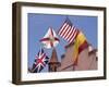 Flags of Great Britain, Florida, U.S., and Spain Fly in the Historic Distict of Saint Augustine-null-Framed Photographic Print