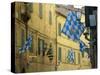 Flags of the Onda (Wave) Contrada in the Via Giovanni Dupre, Siena, Tuscany, Italy, Europe-Ruth Tomlinson-Stretched Canvas
