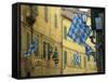 Flags of the Onda (Wave) Contrada in the Via Giovanni Dupre, Siena, Tuscany, Italy, Europe-Ruth Tomlinson-Framed Stretched Canvas