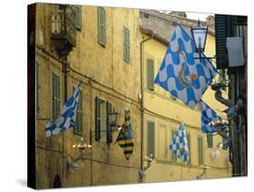 Flags of the Onda (Wave) Contrada in the Via Giovanni Dupre, Siena, Tuscany, Italy, Europe-Ruth Tomlinson-Stretched Canvas