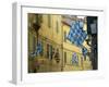 Flags of the Onda (Wave) Contrada in the Via Giovanni Dupre, Siena, Tuscany, Italy, Europe-Ruth Tomlinson-Framed Premium Photographic Print