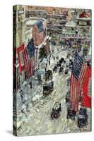 Flags on 57th Street, Winter 1918-Childe Hassam-Stretched Canvas