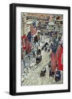 Flags on 57th Street, Winter 1918-Childe Hassam-Framed Premium Giclee Print