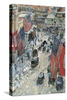 Flags on Fifth Avenue, Winter 1918-Childe Hassam-Stretched Canvas