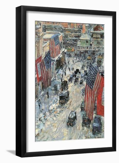 Flags on Fifth Avenue, Winter 1918-Childe Hassam-Framed Art Print