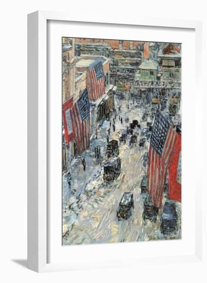 Flags on Fifth Avenue, Winter 1918-Childe Hassam-Framed Art Print