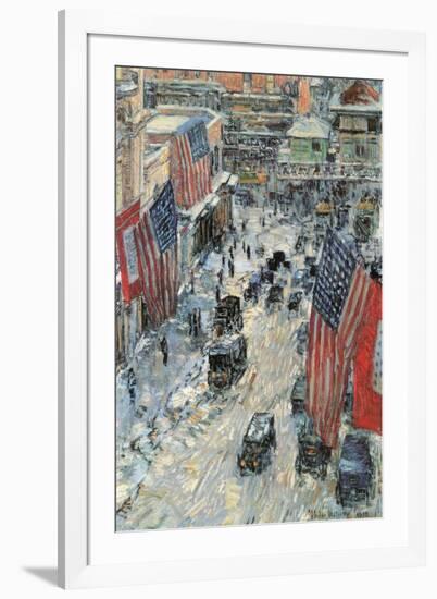 Flags on Fifth Avenue, Winter 1918-Childe Hassam-Framed Art Print