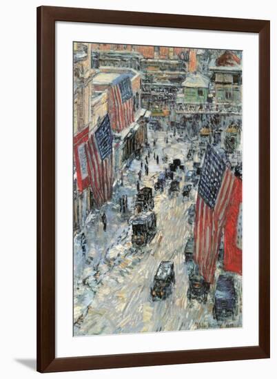 Flags on Fifth Avenue, Winter 1918-Childe Hassam-Framed Art Print