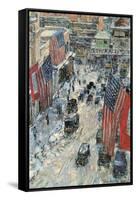 Flags on Fifth Avenue, Winter 1918-Childe Hassam-Framed Stretched Canvas