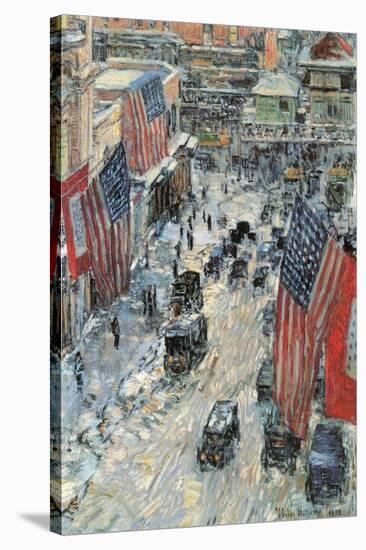 Flags on Fifth Avenue, Winter 1918-Childe Hassam-Stretched Canvas