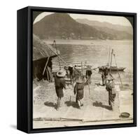 Flailing Barley Beside a Fishing Beach on the Inland Sea, Japan, 1904-Underwood & Underwood-Framed Stretched Canvas