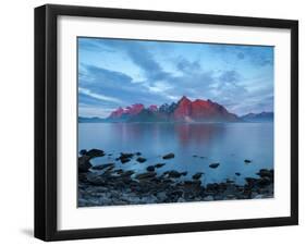 Flakstad Mountain Range Illuminated by Midnight Sun, Lofoten Islands, Norway-Doug Pearson-Framed Photographic Print