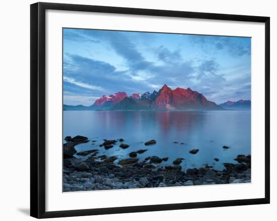 Flakstad Mountain Range Illuminated by Midnight Sun, Lofoten Islands, Norway-Doug Pearson-Framed Photographic Print