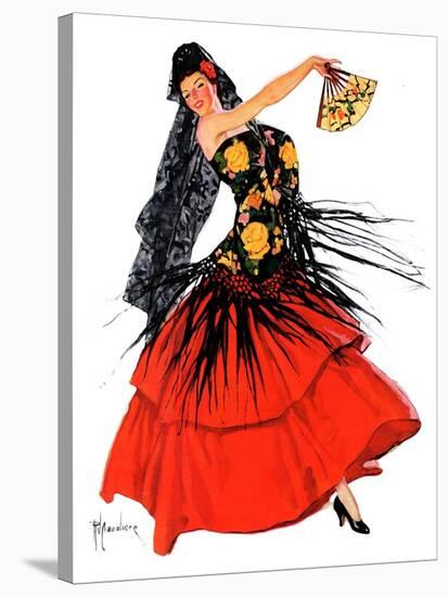 "Flamenco Dancer in Red,"March 14, 1936-R.J. Cavaliere-Stretched Canvas