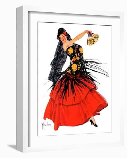 "Flamenco Dancer in Red,"March 14, 1936-R.J. Cavaliere-Framed Giclee Print