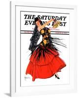 "Flamenco Dancer in Red," Saturday Evening Post Cover, March 14, 1936-R.J. Cavaliere-Framed Giclee Print