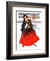 "Flamenco Dancer in Red," Saturday Evening Post Cover, March 14, 1936-R.J. Cavaliere-Framed Giclee Print