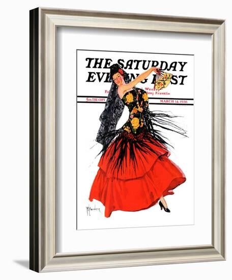 "Flamenco Dancer in Red," Saturday Evening Post Cover, March 14, 1936-R.J. Cavaliere-Framed Giclee Print