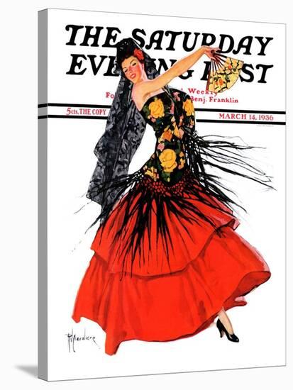 "Flamenco Dancer in Red," Saturday Evening Post Cover, March 14, 1936-R.J. Cavaliere-Stretched Canvas