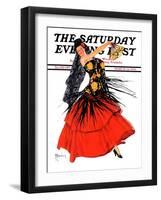 "Flamenco Dancer in Red," Saturday Evening Post Cover, March 14, 1936-R.J. Cavaliere-Framed Giclee Print