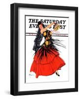 "Flamenco Dancer in Red," Saturday Evening Post Cover, March 14, 1936-R.J. Cavaliere-Framed Premium Giclee Print