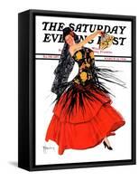 "Flamenco Dancer in Red," Saturday Evening Post Cover, March 14, 1936-R.J. Cavaliere-Framed Stretched Canvas