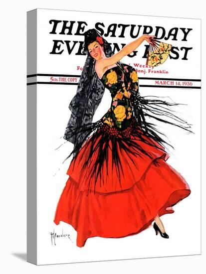 "Flamenco Dancer in Red," Saturday Evening Post Cover, March 14, 1936-R.J. Cavaliere-Stretched Canvas