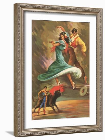 Flamenco Dancers and Bullfighter-null-Framed Art Print