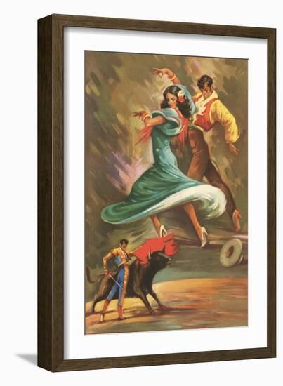 Flamenco Dancers and Bullfighter-null-Framed Art Print