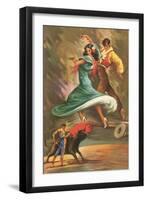 Flamenco Dancers and Bullfighter-null-Framed Art Print