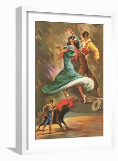 Flamenco Dancers and Bullfighter-null-Framed Art Print