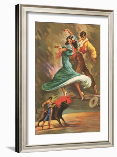 Flamenco Dancers and Bullfighter-null-Framed Art Print