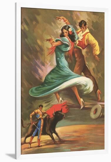 Flamenco Dancers and Bullfighter-null-Framed Art Print