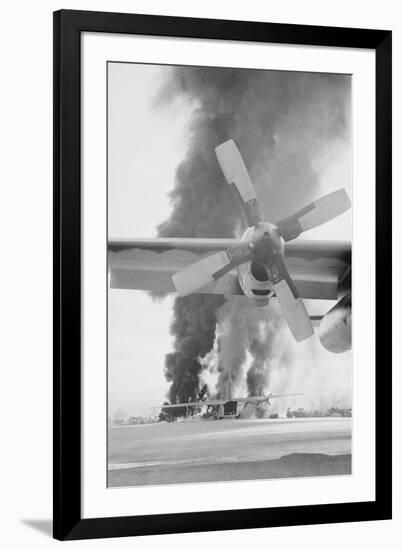 Flames and Smoke Rising from C-130S-Bill Hall-Framed Photographic Print