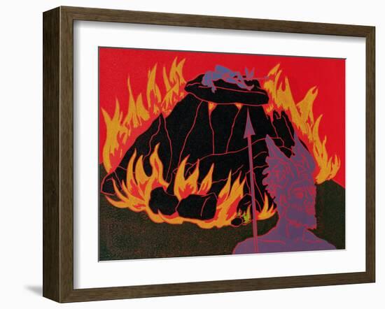 Flames Rise, Wotan Sadly Leaves His Beloved Daughter: Illustration for 'Die Walkure'-Phil Redford-Framed Giclee Print