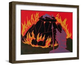 Flames Rise, Wotan Sadly Leaves His Beloved Daughter: Illustration for 'Die Walkure'-Phil Redford-Framed Giclee Print