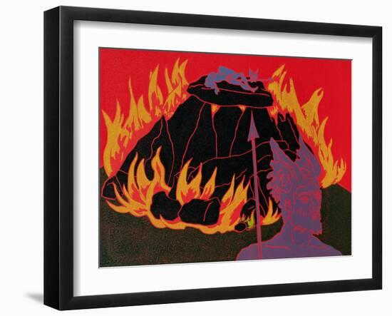 Flames Rise, Wotan Sadly Leaves His Beloved Daughter: Illustration for 'Die Walkure'-Phil Redford-Framed Giclee Print