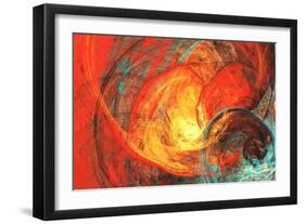 Flaming Sun. Abstract Painting Texture in Summer Color. Modern Futuristic Red Pattern. Bright Color-Excellent backgrounds-Framed Art Print