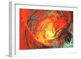 Flaming Sun. Abstract Painting Texture in Summer Color. Modern Futuristic Red Pattern. Bright Color-Excellent backgrounds-Framed Art Print