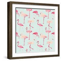 Flamingo Bird Background - Retro Seamless Pattern in Vector-woodhouse-Framed Art Print