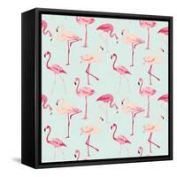 Flamingo Bird Background - Retro Seamless Pattern in Vector-woodhouse-Framed Stretched Canvas