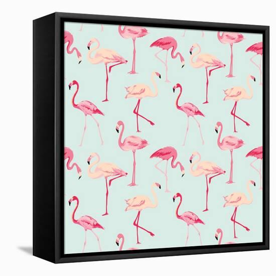 Flamingo Bird Background - Retro Seamless Pattern in Vector-woodhouse-Framed Stretched Canvas