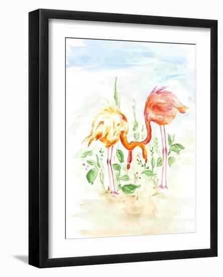Flamingo Couple - Watercolor Illustration-venimo-Framed Art Print