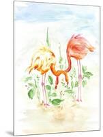Flamingo Couple - Watercolor Illustration-venimo-Mounted Art Print