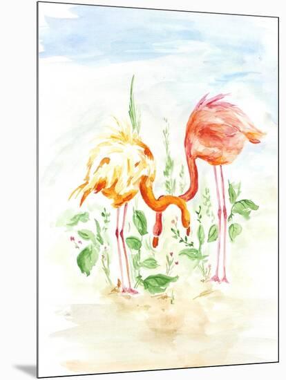 Flamingo Couple - Watercolor Illustration-venimo-Mounted Art Print