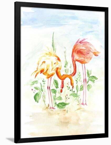 Flamingo Couple - Watercolor Illustration-venimo-Framed Art Print