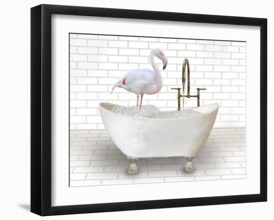 Flamingo In Bathtub-Matthew Piotrowicz-Framed Art Print