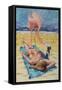 Flamingo On Sun Bather-Kestrel Michaud-Framed Stretched Canvas